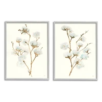 Stupell Industries Cotton Flower Stems Gray Framed Wall Art Set
