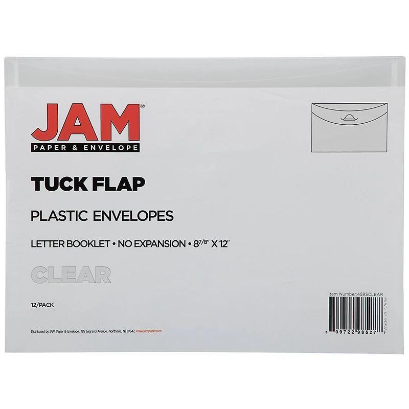 JAM Paper Clear Plastic Tuck Flap Letter Size Booklet Envelopes, 12ct.