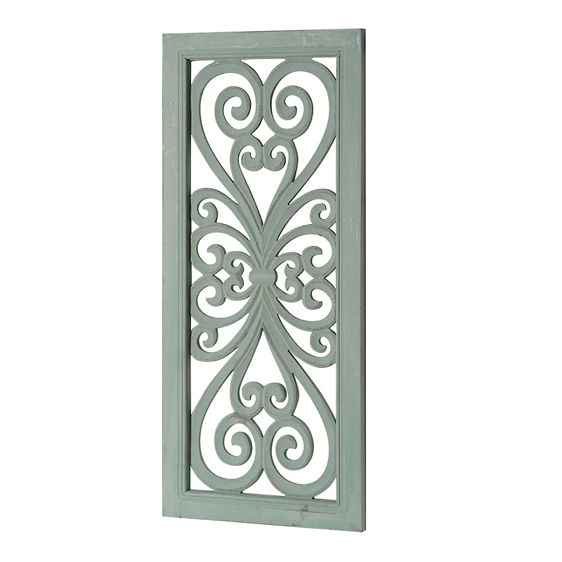 American Art Décor™ 36" Distressed Hand-Carved Seafoam Green Wood Wall Medallion Panel