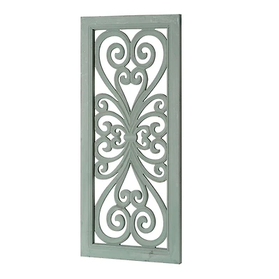 American Art Décor™ 36" Distressed Hand-Carved Seafoam Green Wood Wall Medallion Panel