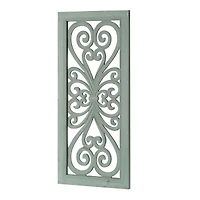 American Art Décor™ 36" Distressed Hand-Carved Seafoam Green Wood Wall Medallion Panel