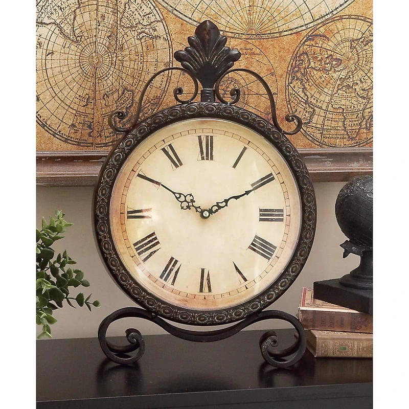 17" Brown Metal Rustic Clock