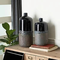 Set of 2 Black Stoneware Rustic Vase, 20", 15"