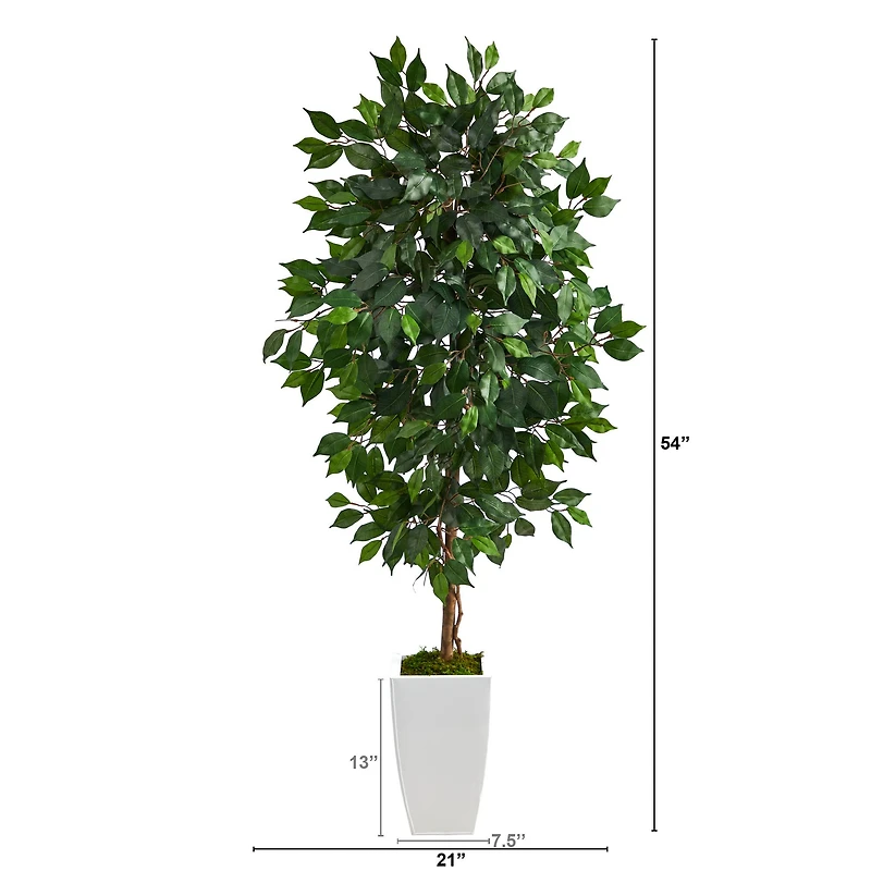 4.5ft. Ficus Artificial Tree in White Metal Planter