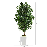4.5ft. Ficus Artificial Tree in White Metal Planter