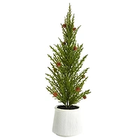 20" Cedar Pine with Pinecones Artificial Christmas Tree in Decorative Planter