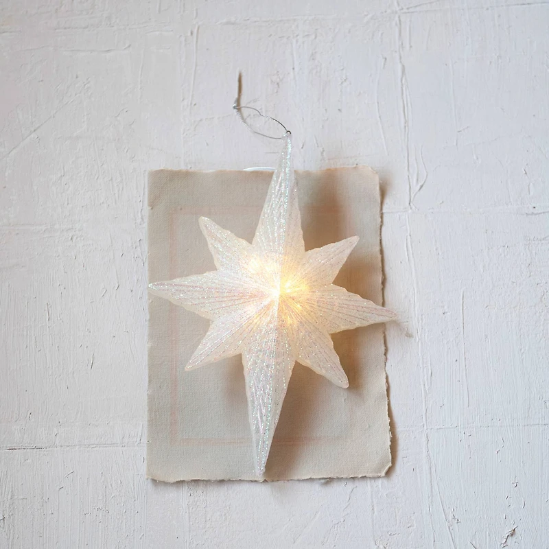 Hello Honey® 10.5" White Glitter LED Plastic Star Ornament