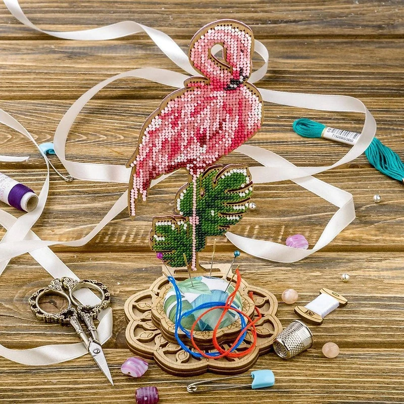 Wonderland Crafts Flamingo Bead Embroidery on Wood Kit