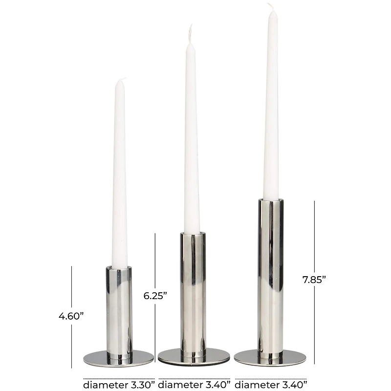 Silver Stainless Steel Slim Minimalistic Candle Holder with Rounded Base Set