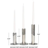 Silver Stainless Steel Slim Minimalistic Candle Holder with Rounded Base Set