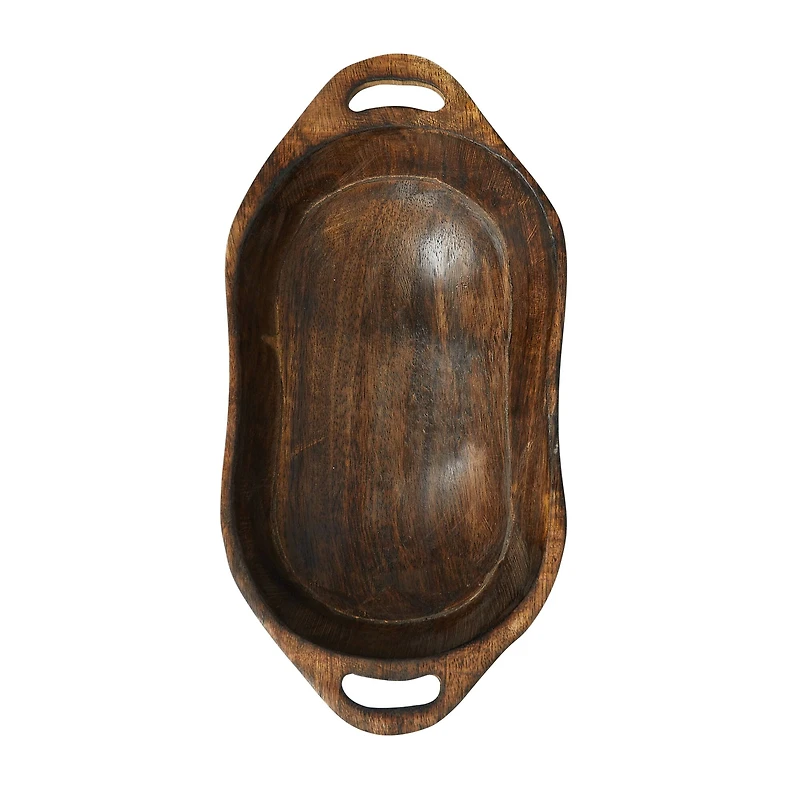 Hello Honey® 9.5" Natural Carved Wood Tray with Handles