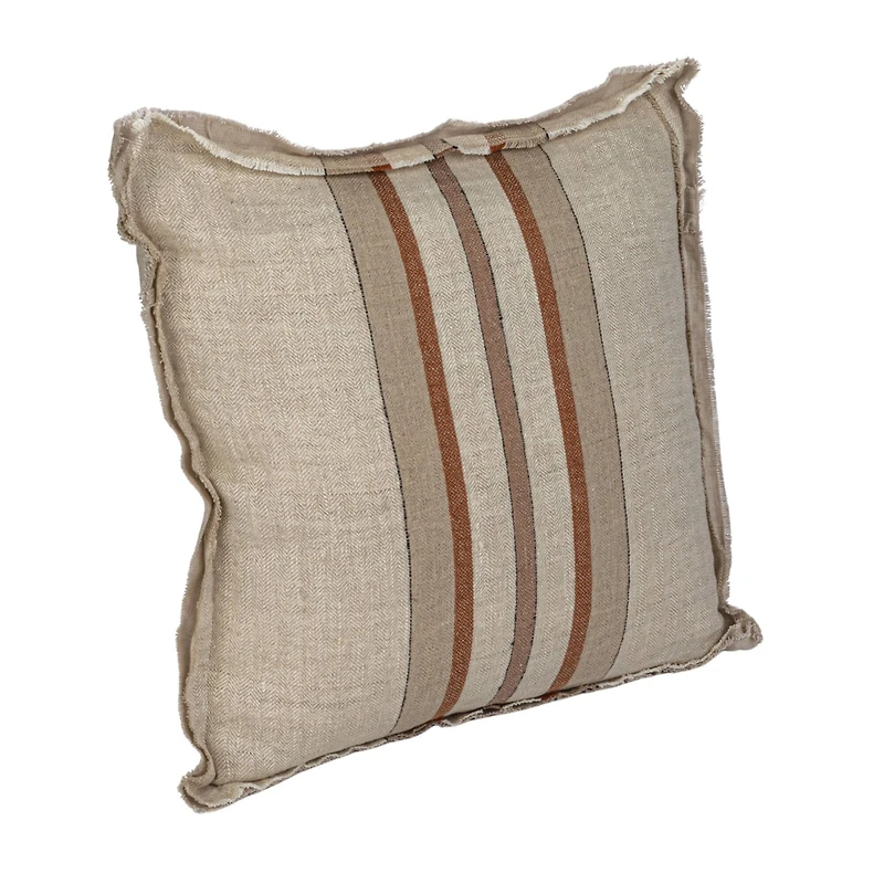 Hello Honey® 20" Cream & Brown Striped Woven Linen Fringed Pillow
