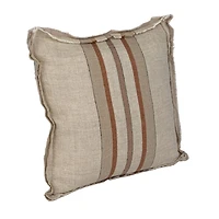 Hello Honey® 20" Cream & Brown Striped Woven Linen Fringed Pillow