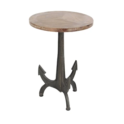 2ft. Black Iron and Wood Coastal Accent Table
