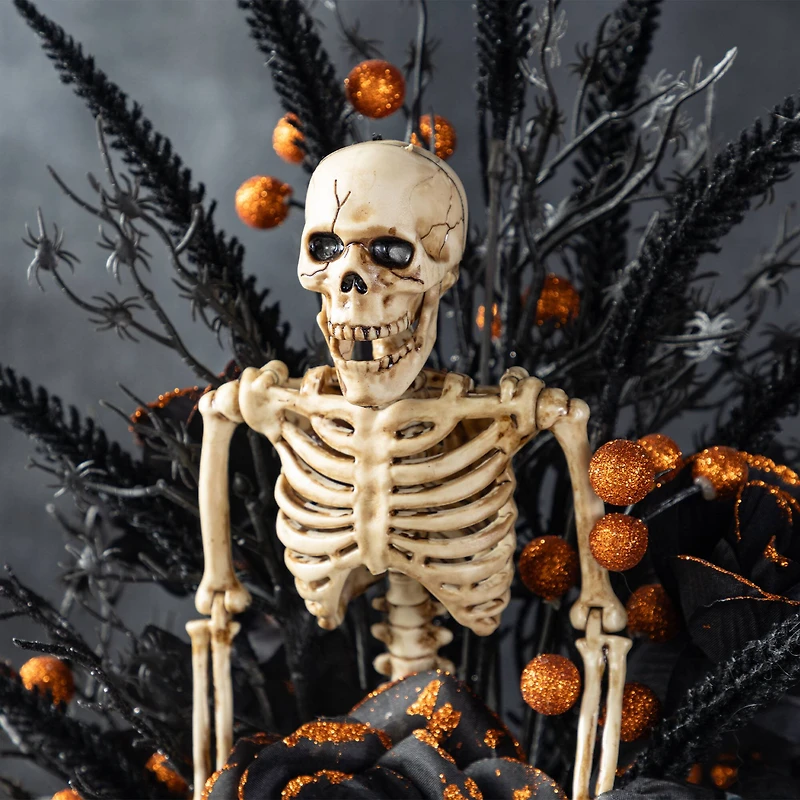 Glitzhome® 22"H Halloween Black Rose, Skeleton and Berry Urn Table Tree