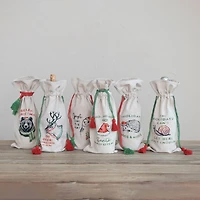 Hello Honey® 14" Cotton Chambray Printed Drawstring Wine Bag Set