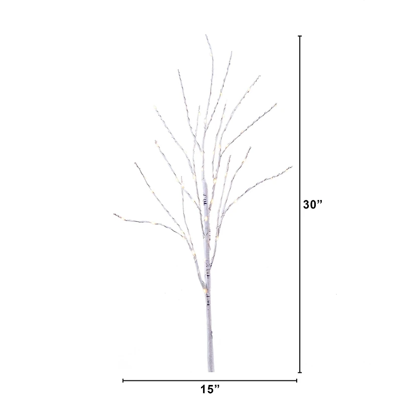 2 Pack 2.5ft. Pre-Lit White Birch Artificial Christmas Branches, Warm White Micro LED Lights