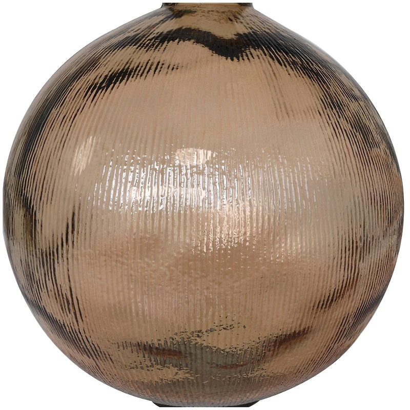 17" Brown Ribbed Spanish Bottle Recycled Glass Vase