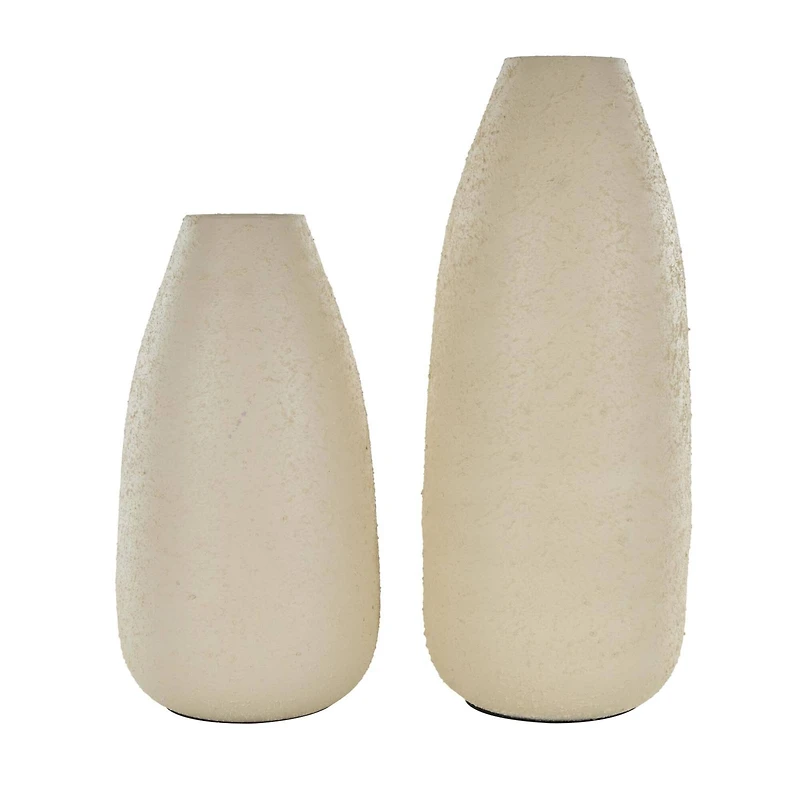 Cream Minimalistic Distressed Textured Metal Vase Set