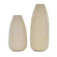 Cream Minimalistic Distressed Textured Metal Vase Set
