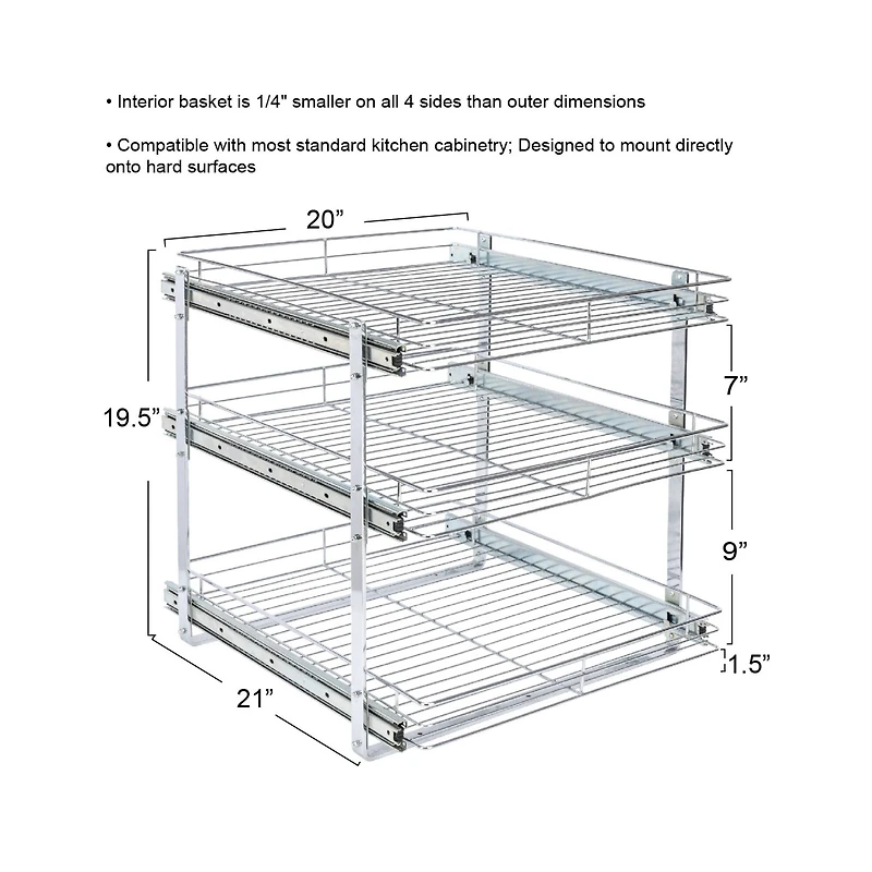 Household Essentials Glidez Chrome-Plated Steel Triple-Sliding Storage Organizer