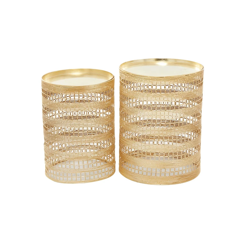 Set of 2" Gold Metal Transitional Accent Table, 18" x 14" x 14"