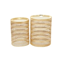 Set of 2" Gold Metal Transitional Accent Table, 18" x 14" x 14"