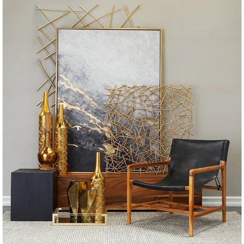 Gold Metal Tall Distressed Metallic Vase with Etched Swirl Patterns Set of 3 36", 30", 25"