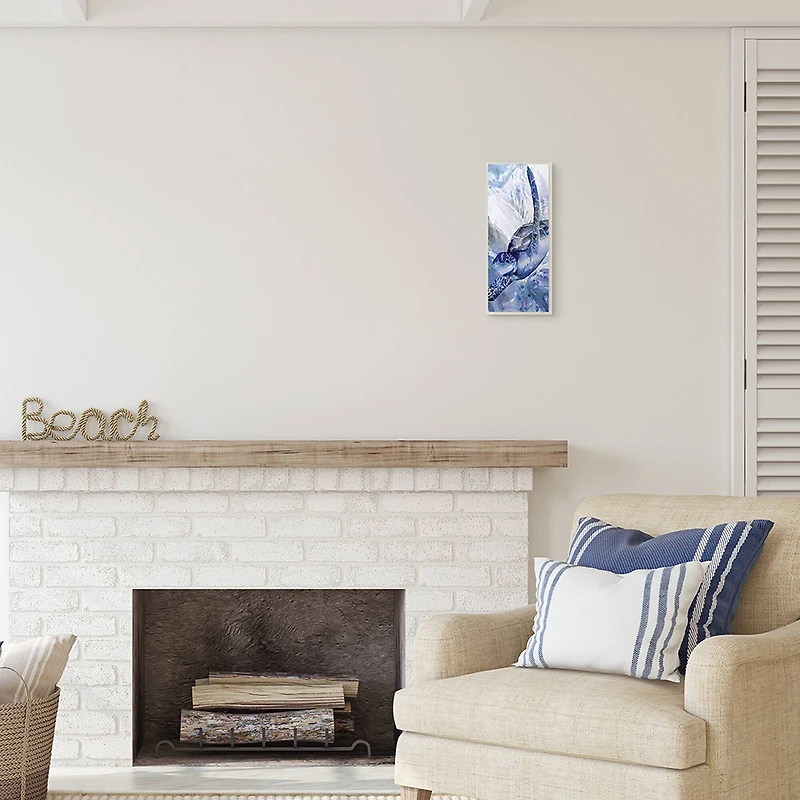 Stupell Industries Stylized Blue Sea Turtle Swimming In Ocean,7" x 17"