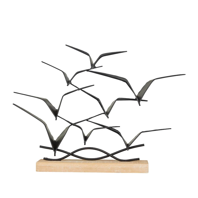 Black Metal Coastal Birds Sculpture, 14" x 19" x 4"