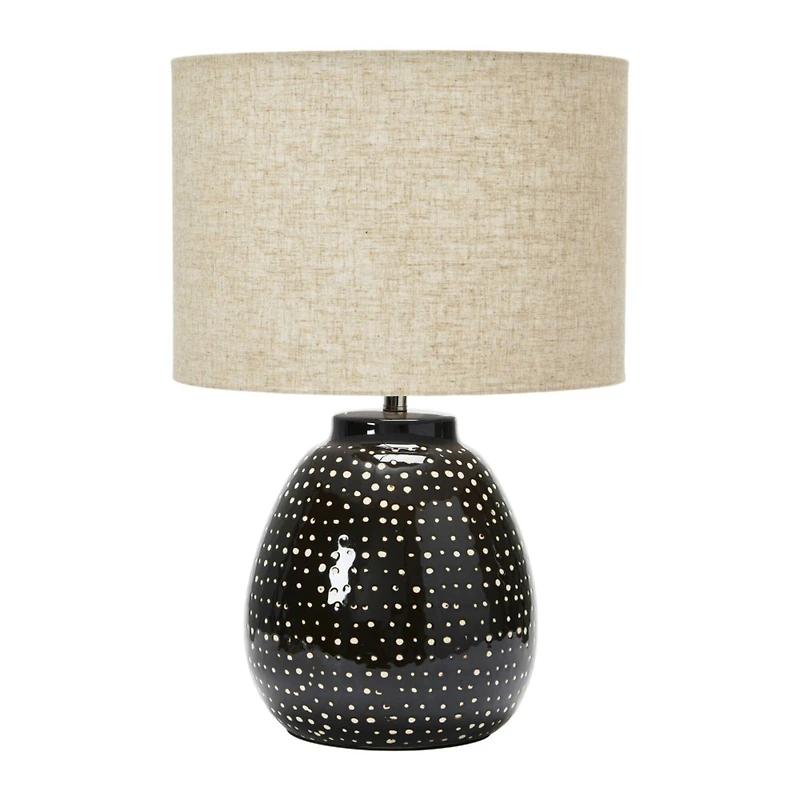 Hello Honey® 22" Black and White Dotted Stoneware Table Lamp with Linen Shade