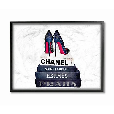 Stupell Industries Fashion Book Stack & Black Pumps Wall Art in Black Frame