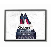 Stupell Industries Fashion Book Stack & Black Pumps Wall Art in Black Frame