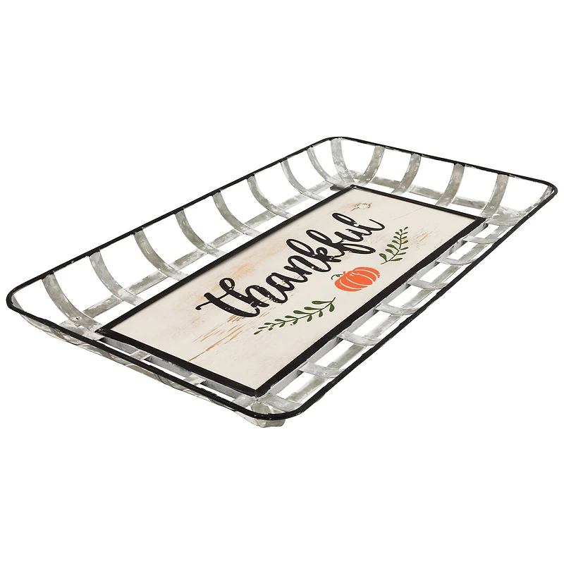 24" Silver & White Pumpkin Thankful Rectangular Wall Décor