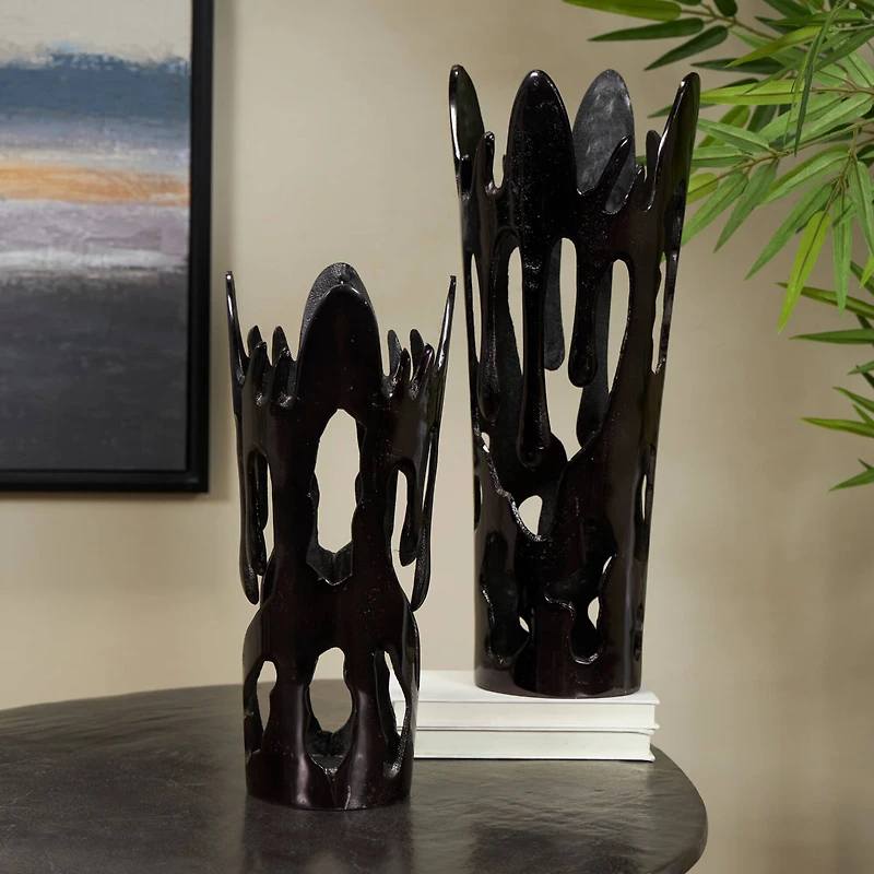 Black Contemporary Aluminum Drip Vase Set