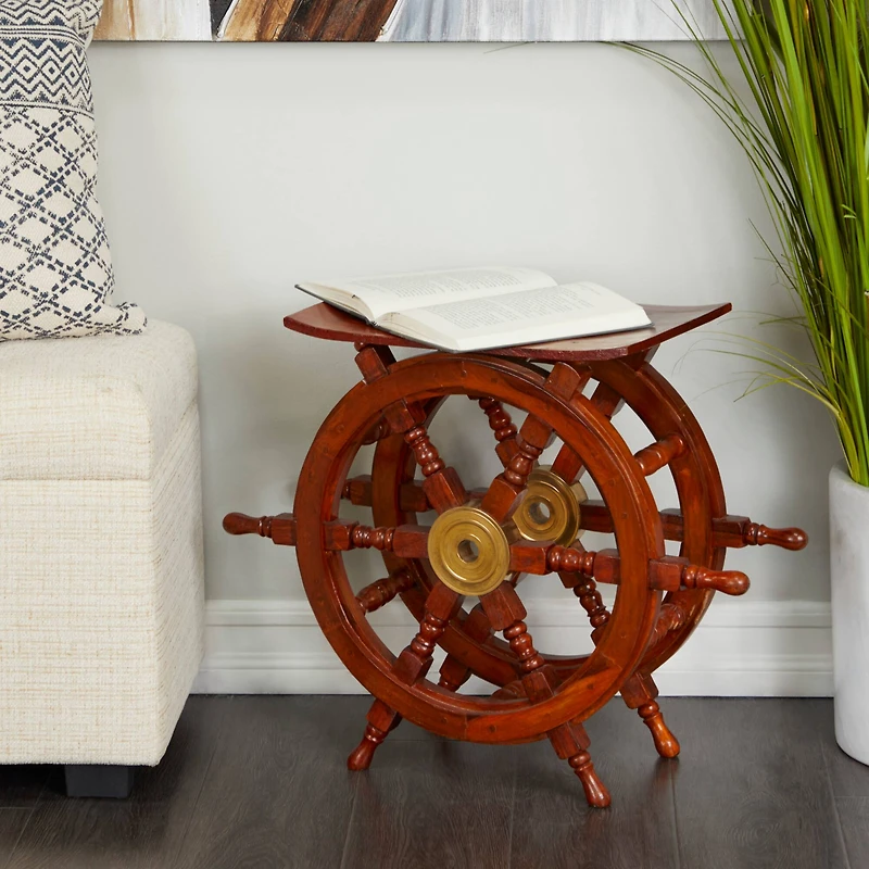 20" Brown Brass Nautical Accent Table
