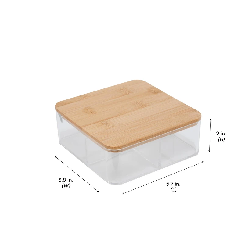 Simplify Bamboo Lid & Mirror Clear 3 Compartment Organizer