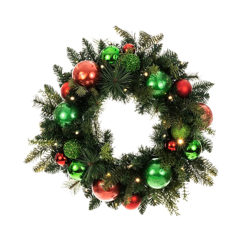 Village Lighting 24" Pre-Lit Christmas Cheer Wreath, Clear LED Lights