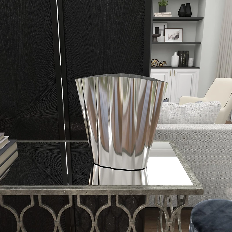 15" Silver Stainless Steel Vase with Zig Zag Edging