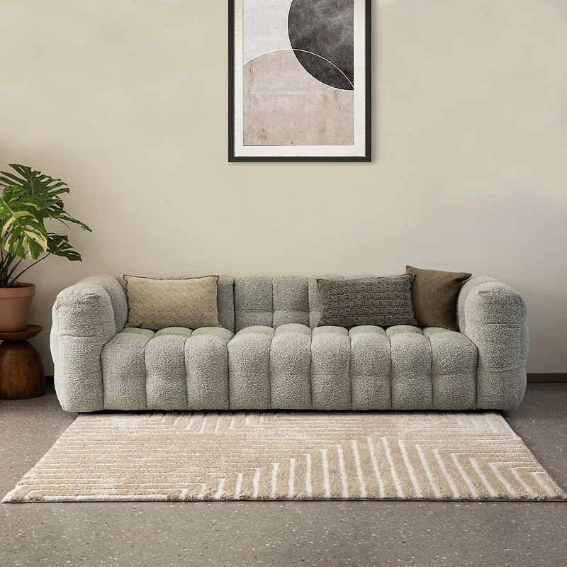 Glitzhome® 5ft. x 8ft. Ivory & Tan Geometric Shag Area Rug