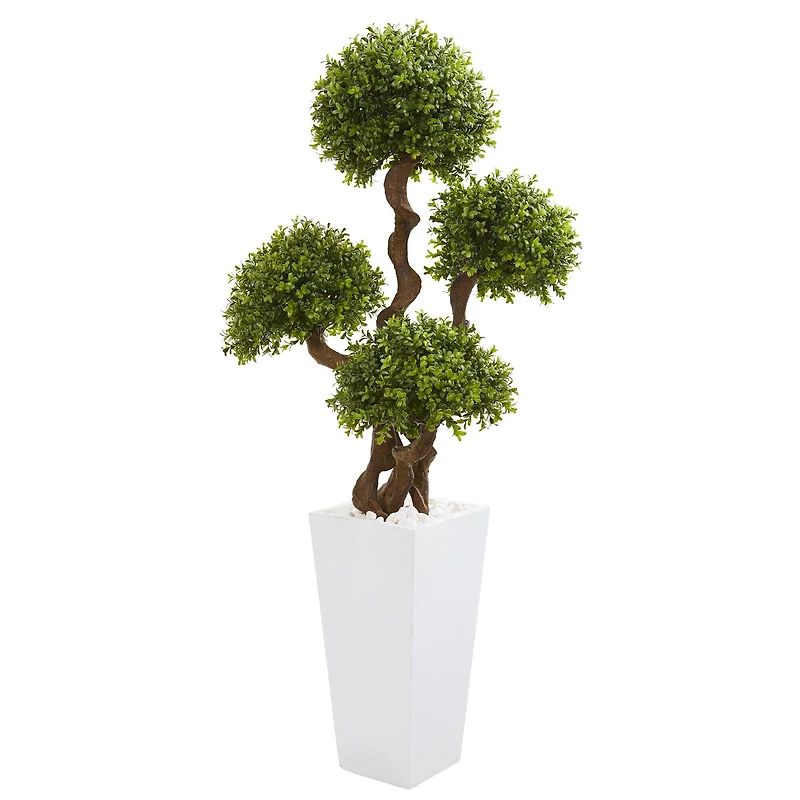 4.5ft. Four Ball Boxwood Topiary Tree in Tall White Planter