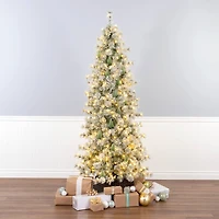 7.5ft. Pre-Lit Snowy Bottle Brush Slim Artificial Christmas Tree, Clear Lights