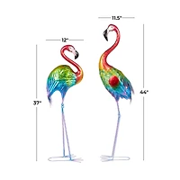 Tall Rainbow Textured Metal Flamingo Garden Sculpture Set