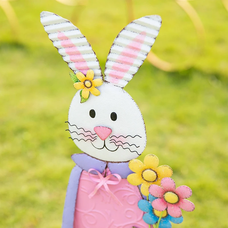 Glitzhome® 36" Easter Bunny Girl Metal Décor