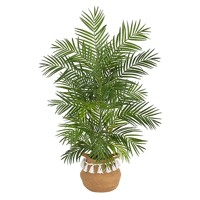 4ft. Areca Artificial Palm in Boho Chic Handmade Natural Cotton Woven Planter with Tassels