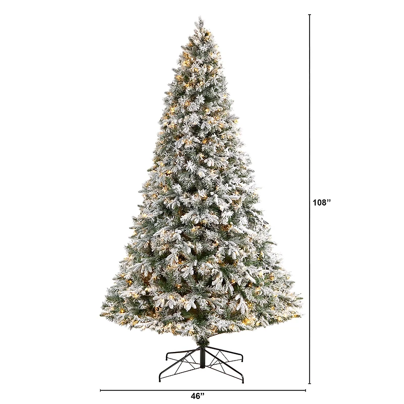 9ft. Pre-Lit Flocked Vermont Mixed Pine Artificial Christmas Tree, Clear LED Lights