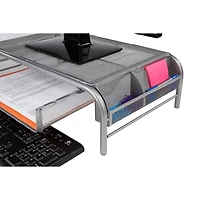 Mind Reader Silver Metal Mesh Monitor Riser Stand & Desk Drawer Organizer Set