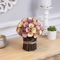 8.25" Pink & Yellow Wooden Artificial Floral Spring Bouquet