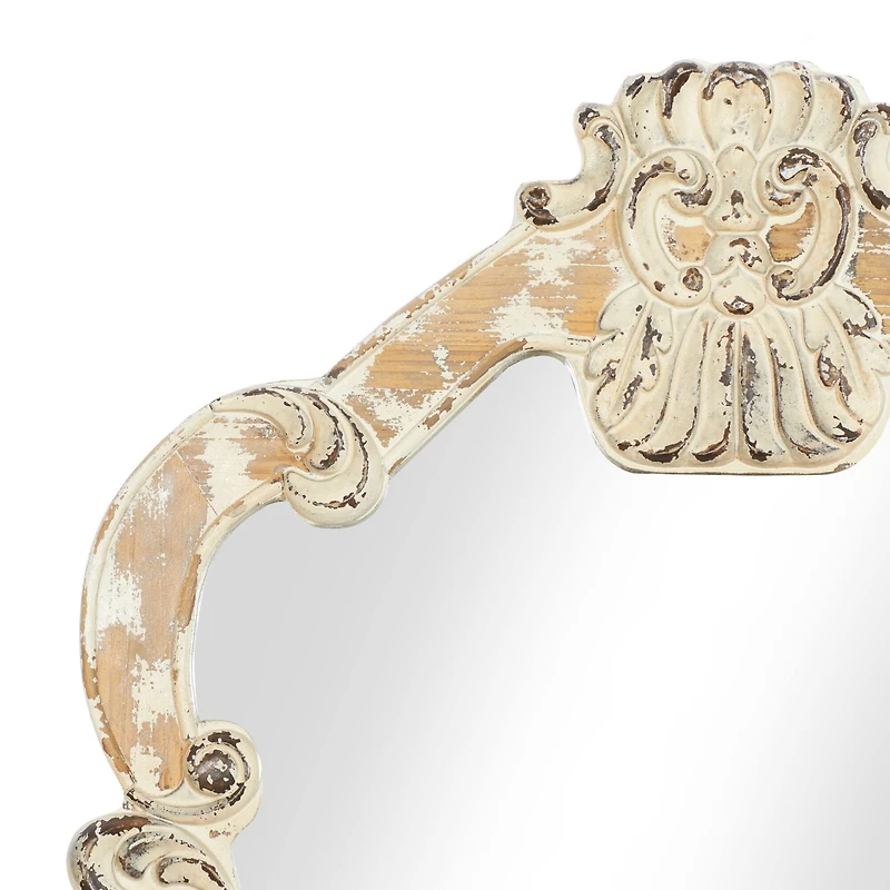 Cream Vintage Wood Wall Mirror, 39" x 25"