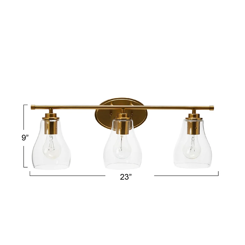 Hello Honey® Robert Stevenson Lighting Creston Brushed Gold Metal & Glass 3-Light Vanity Light